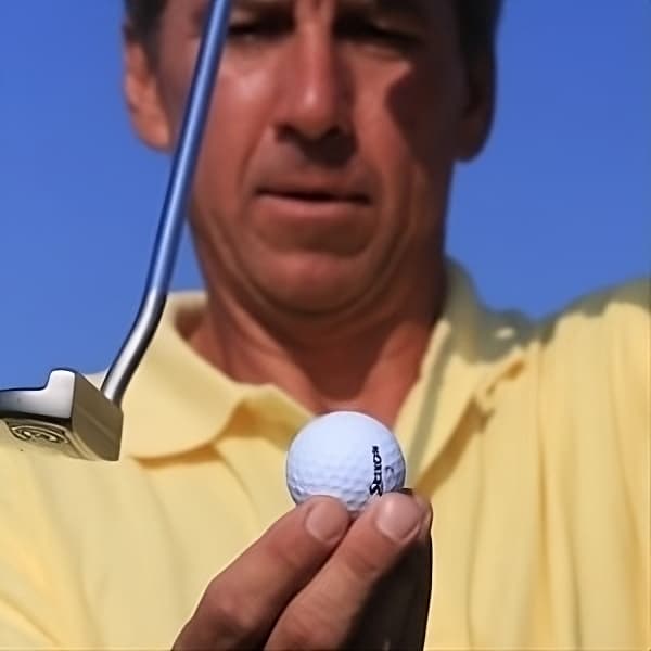 Ben Mutz looking at a golf ball and instructing.